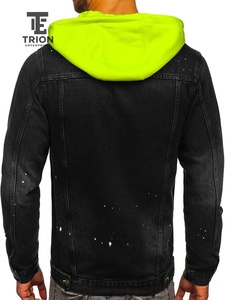 Men's Custom Men's Retro Winter <b>Hooded</b> Denim <b>Jacket</b> Waterproof Hip Hop Style Street Casual Outerwear with <b>Fur</b> Decoration - Product Image 3