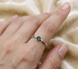 Natural <b>Emerald</b> 925 Sterling Silver Beaded <b>Band</b> <b>Ring</b> | Diamond Accent Handmade Fine Jewelry Gift for Women Wholesale Price - Product Image 3