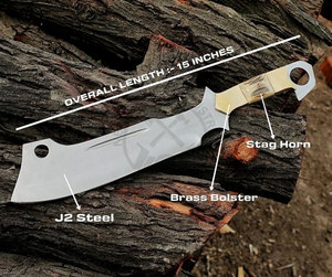 Custom Handmade J2 Steel Chef Cleaver <b>Knife</b> 10.5 Blade" Full Tang Fixed Blade Ambidextrous <b>Kitchen</b> Chopper Stag Horn Handle - Product Image 2