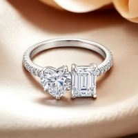 Bague de fiançailles Toi et Moi en forme de cœur en argent sterling 925 avec pierre en moissanite et sertissage à griffes plaqué or