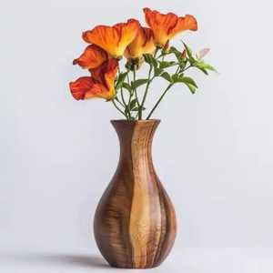 Vase à fleurs rond en bois artisanal moderne, petit support de table en bois massif, conteneur minimaliste pour fleurs séchées, décoration - Product Image 6