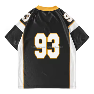 Camiseta de Fútbol Americano Personalizada con Cuello en V, Manga Corta, Bloques de Color, Número de Equipo, 100% Poliéster, Elástica en Cuatro Direcciones, Transpirable, Negra - Product Image 2