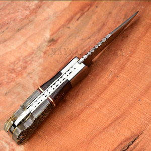 Cuchillo Plegable de Cobre Damasco Hecho a Mano de Primera Calidad, Cuchillo de Bolsillo con Patrón de Ondas, Logotipo Personalizado Grabado, Cuchillo EDC para Supervivencia, Camping y Caza - Product Image 3