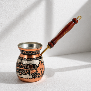 Handmade Engraved Copper Turkish Coffee Pot Cezve Ibrik Wooden Handle Arabic Greek <b>Espresso</b> Coffee Maker Milk Warmer Gift Pot - Product Image 3