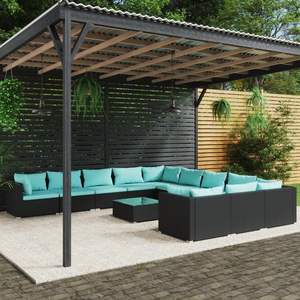 Conjunto Modular de Muebles de Jardín de 12 Piezas, Ratán Sintético Negro, Muebles de Exterior Modernos - Product Image 1