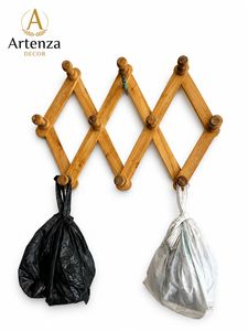 Porte-manteau mural pliable en bois extensible avec crochets accordéon, organisateur de chapeaux et manteaux rustique pour entrée - Product Image 3