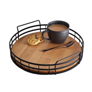 Vente chaude Simple Mango Plateau de Service Rond en Bois avec Poignées Vente en Gros en Bois Impression Personnalisée Plateau de Service Rond avec Poignée - Product Image 1
