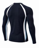 Rashguard tendance pour homme à manches longues et col rond, bleu marine et blanc, color-block, séchage rapide, en Spandex, écologique et respirant