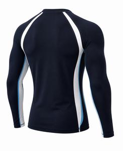 Camiseta de Manga Larga con Cuello Redondo para Hombre, Diseño de Bloques de Color Azul Marino y Blanco, Secado Rápido, Spandex Ecológico y Transpirable - Product Image 4