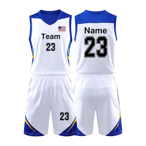 Conjunto de Camiseta de Baloncesto Azul Personalizada, Cuello en V, Sin Mangas, Impresión Sublimada, Absorbe la Humedad, Unisex, para Adultos, Todas las Temporadas - Product Image 3