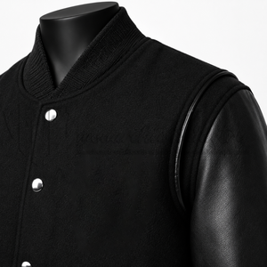 Chaqueta Varsity de Lana Negra Personalizada, Tejido Transpirable y Resistente al Viento, Diseño Unisex de Invierno, Etiqueta Privada OEM, Logotipo Personalizado - Product Image 6