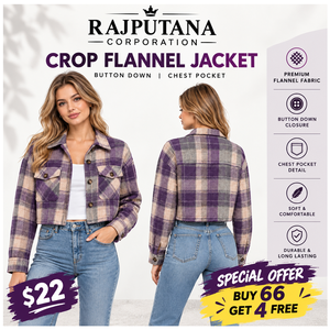 Veste en flanelle courte pour femme, manches longues, boutonnée, à carreaux, poche poitrine, col rabattu, 100% coton, hiver - Product Image 1