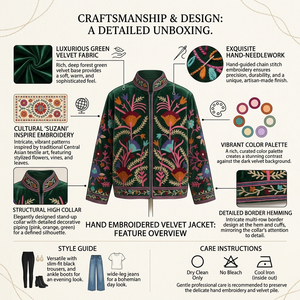 Veste en coton biologique brodée à la main de style Suzani, avec fonction de séchage rapide, style bohème, vêtements durables pour l'hiver/l'automne - Product Image 6