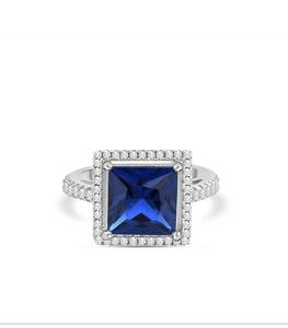 Elegante Anillo de Plata de Ley 925 con Zirconia Azul Corte Princesa y Engaste de Garras, Joyería de Piedra Cuadrada para Compromiso de Mujer - Product Image 1