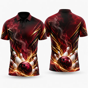 เสื้อโปโลแขนสั้นผู้ชายลายพิมพ์ดิจิทัล โพลีเอสเตอร์ แห้งเร็ว ดีไซน์สปอร์ต พร้อมชื่อและโลโก้ด้านหน้า - Product Image 1