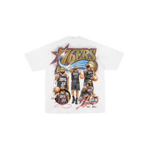 Camiseta de Hombre con Estampado Gráfico de Jugador en la Espalda, Manga Corta, Estilo Jersey Informal, Algodón Blanco - Product Image 1
