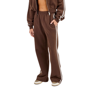 Womens Two Piece Hooded Tracksuit Full <b>Zip</b> Cropped Sweatshirt <b>Side</b> Stripe Elastic Waist Straight Leg <b>Trousers</b> Casual Lounge Sets - Product Image 4