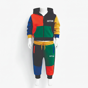 Ensemble de survêtement d'hiver pour enfants grande taille, deux pièces, à capuche, décontracté, avec fermeture éclair, pantalon de jogging, couleur unie, unisexe, multicolore, 100% coton - Product Image 2