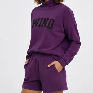 Ensemble short et haut à col montant pour femme, en molleton polyester/coton uni, style streetwear, écologique, séchage rapide, respirant, léger - Product Image 1