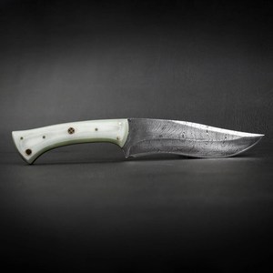 PASHA ENTERPRISES Handmade Damascus Steel <b>Drop</b> Point Straight Hunting Knife White Micarta Handle Fixed Camping Outdoor Survival - Product Image 3