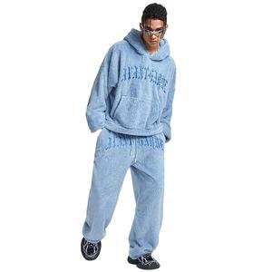 ชุดวอร์มผู้ชายผ้าขนสัตว์ 100% พร้อมเสื้อฮู้ดและกางเกงผ้าขนสัตว์ ชุดจ็อกเกอร์ผ้าขนสัตว์แบบสั่งทำพิเศษ ชุดเสื้อฮู้ดและกางเกงวอร์มสำหรับฤดูใบไม้ผลิ - Product Image 1