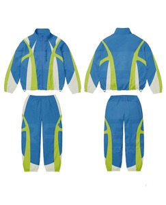 Conjunto deportivo de 2 piezas para hombre, chaqueta con cremallera y pantalón acampanado, 100% nailon, líneas reflectantes, nuevo diseño, cortavientos extragrande. - Product Image 1