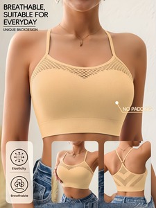 Soutien-gorge de sport court pour femme, sans rembourrage, avec empiècements en maille respirante, idéal pour le yoga et l'entraînement, modèle vierge en maille, personnalisable - Product Image 4