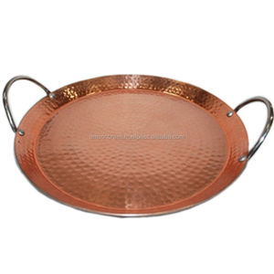 Bandeja de cobre grabada redonda de mano marroquí - Product Image 6