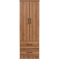Armoire moderne en bois massif NUHOOM-BASIC avec 2 tiroirs, 2 portes à panneaux plats et rangement autoportant pour chambre à coucher, meubles de maison