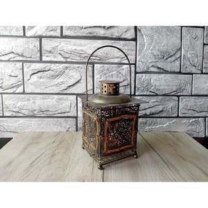 Brass Lantern With Intricate Cutout Design Portable Home Decoration Handmade Metal Candle Holder - Product Image 2