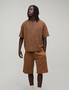 Men Oversized Acid Wash Shirt and Shorts <b>Set</b> Heavyweight Cotton Vintage Streetwear Summer Two Piece Outfit Custom Logo loose fit - Product Image 1