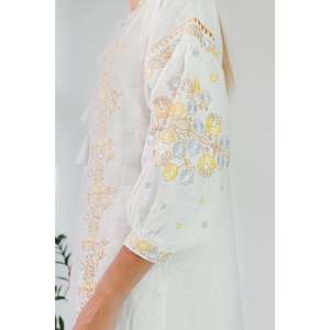 Vestido Largo Kurta Blanco Bordado para Mujer, Vestido Maxi Étnico de Algodón y Lino con Mangas Largas - Product Image 3