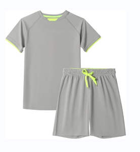 Ensemble d'été sportif tissé pour hommes, vente en gros, manches courtes, couleur unie, séchage rapide, 2 pièces, marque de vêtements - Product Image 5