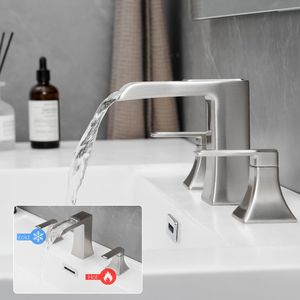 Grifo de lavabo de baño de 8 pulgadas de ancho, níquel cepillado, con desagüe de 3 orificios y doble manija, grifo de baño de 8 pulgadas de ancho - Product Image 2