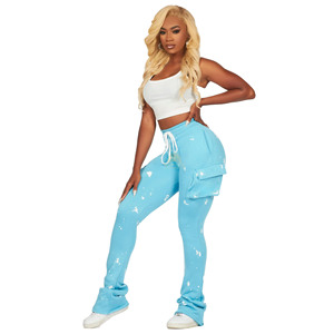 Premium Quality Women Solid Color <b>Stacked</b> Sweat Pants in Wholesaler Bulk Quantity Slim Fitted Breathable <b>Stacked</b> Pants For Girls - Product Image 2
