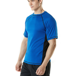 T-shirt pour homme à manches courtes bleu à séchage rapide, col rond, coupe ajustée, sportif, en polyester tricoté, couleur unie - Product Image 1