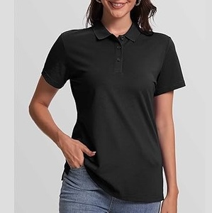 Polo en coton à manches courtes pour femme, couleur unie, tricoté, respirant, décontracté, boutonné, haut d'été 2026 - Product Image 2