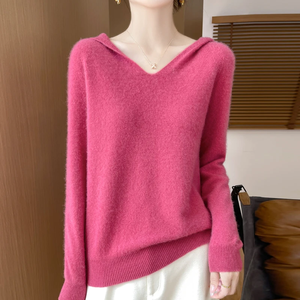 Pull en tricot à col en V, couleur unie, coupe classique, vêtement décontracté d'automne, haut rouge à manches longues pour femme - Product Image 4