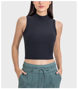 Women's Sleeveless <b>Mock</b> <b>Neck</b> Crop <b>Top</b> Solid Color Breathable Yoga Tank <b>Top</b> Regular Fit Spandex Polyester Activewear - Product Image 6