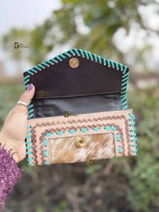 Cartera de Mano Tipo Clutch de Piel de Vaca Turquesa con Estilo Occidental para Mujer, Nuevo Diseño, Hecha a Mano, Multiusos, Bolso de Moda - Product Image 5