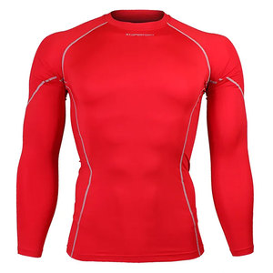 Chemise de compression à manches longues pour homme, rouge, à séchage rapide, en polyester, pour adultes - Product Image 1