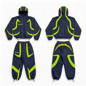 OEM Custom Logo Men Streetwear Tracksuit Set White <b>Red</b> Nylon Windbreaker Hoodie Jacket Pants 2 Piece Y2K Hip Hop Sportswear <b>Suit</b> - Product Image 3