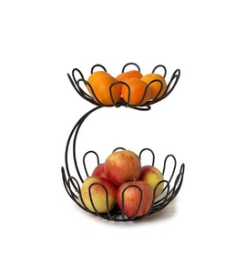 Panier de Comptoir à 2 Niveaux en Métal Noir de Luxe avec Crochets Suspendus, Organisateur Stable pour Fruits, Snacks et Cosmétiques - Product Image 5