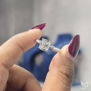 2 carat elongated <b>cushion</b> cut lab grown diamond <b>ring</b> pinched shank solitaire in 10K white gold elegant engagement <b>ring</b> - Product Image 5