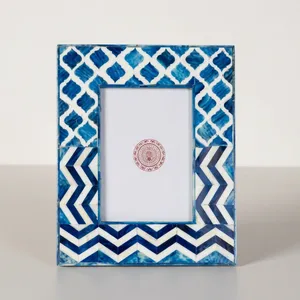 Handmade Resin Inlay Photo <b>Frame</b> Geometric Blue Pattern Wall <b>Mount</b> 3-Color Printed Modern Home Decor Accent - Product Image 6