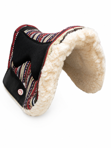 Premium Mustang Western Leather Saddle Pad with Fur Lining <b>Red</b> Patterned Cot All-Purpose - Product Image 2