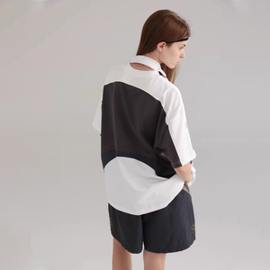 T-shirt oversize pour homme, color block, blanc et noir, imprimé lettres, col rond, manches courtes, coton, streetwear - Product Image 2