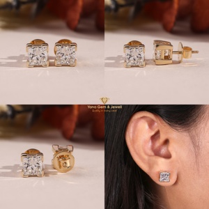 ต่างหูเพชรทรงปรินเซสคัท 4 กะรัต CVD Lab Grown Diamond ทองคำแท้ 14K ดีไซน์หรูหราสำหรับผู้หญิง ความใส VVS2 สี F รับรองโดย IGI - Product Image 5