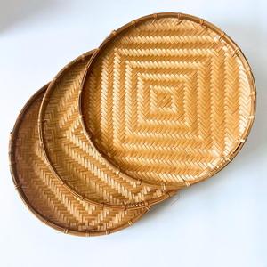 Handwoven Bamboo Basket Set Boho Farmhouse Decor Round Serving Tray Dining <b>Table</b> Bamboo Tray Eco Friendly Supplier - Product Image 3