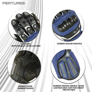 Gants de moto en cuir véritable Pyrotect, compatibles écran tactile, sportifs, respirants, ajustables, à doigts complets, avec cordon de serrage - Product Image 6